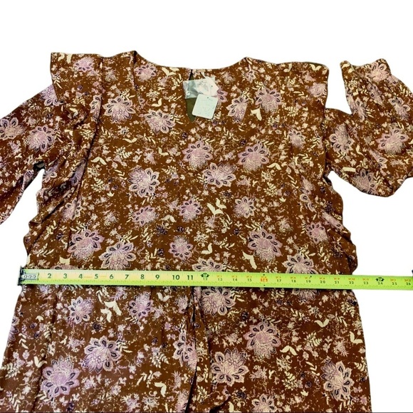 NWT - FREE People Women’s Lux Brown Pink Floral Long Sleeve Ruffle Jumpsuit - Picture 9 of 12